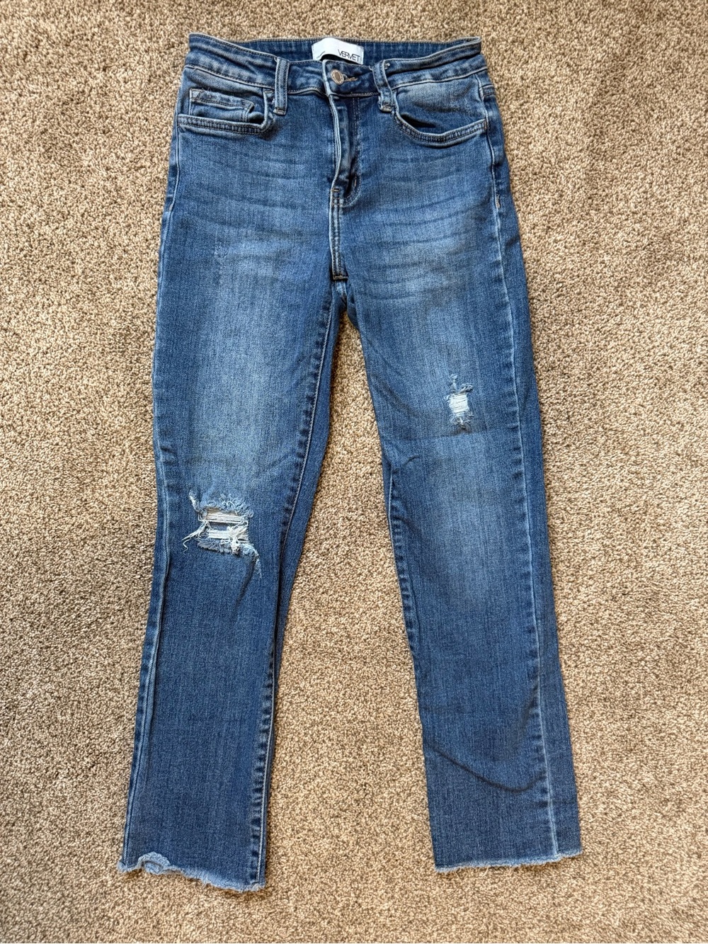 VERVET BY FLYING MONKEY Medium Blue Distressed Straight Leg Jeans